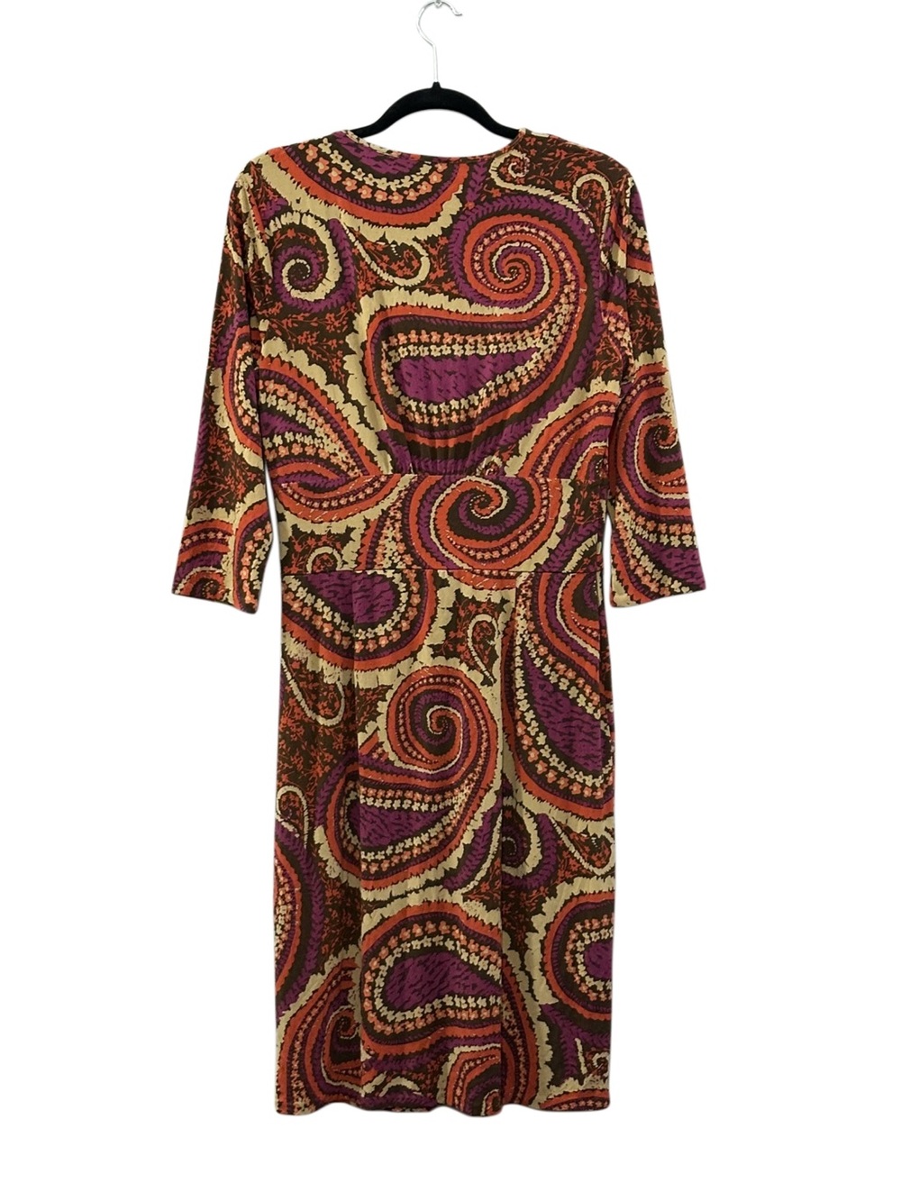 Talbots Paisley Print Faux Wrap Dress Sz 10 Boho Stretch Knee Length 3/4 Sleeve - Picture 3 of 6